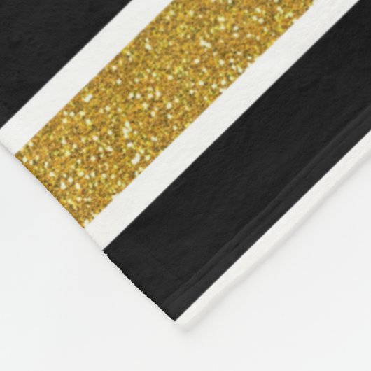 Stijlvol Gold Glitter Black White Stripes Monogram Fleece Deken (Hoek)