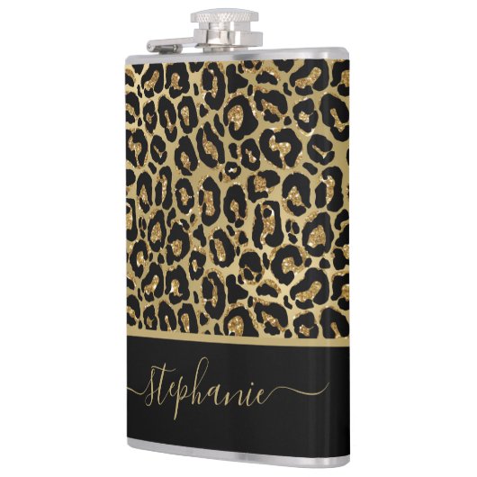 Stijlvol Gold Glitter Leopard Animal Print Monogra Heupfles (Links)