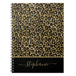 Stijlvol Gold Glitter Leopard Animal Print Monogra Notitieboek