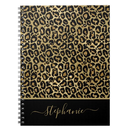 Stijlvol Gold Glitter Leopard Animal Print Monogra Notitieboek (Voorkant)
