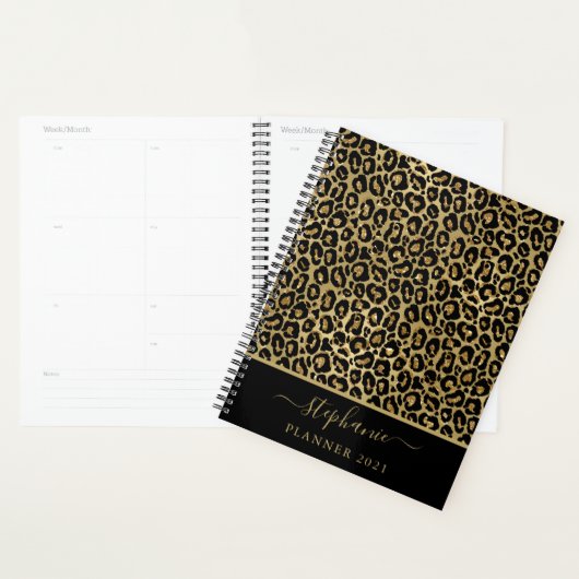 Stijlvol Gold Glitter Leopard Animal Print Monogra Planner (Display)