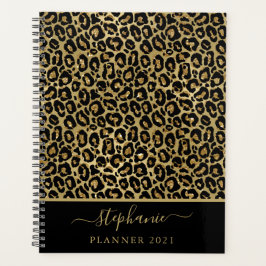 Stijlvol Gold Glitter Leopard Animal Print Monogra Planner