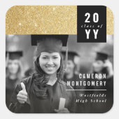 Stijlvol Gold Glitter Modern Chic Photo Afstuderen Vierkante Sticker (Voorkant)