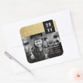 Stijlvol Gold Glitter Modern Chic Photo Afstuderen Vierkante Sticker (Envelop)