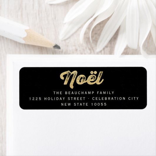 Stijlvol Gold Glitter Noel kerstretour-adres Etiket (Insitu)
