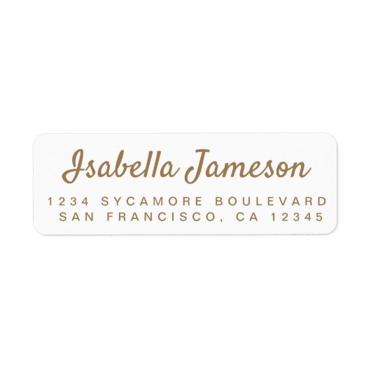 Stijlvol Gold Script White Return Address Label (Voorkant)