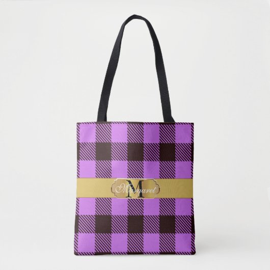 Stijlvol Golden Stripe Tartan Aangepast huwelijk Tote Bag (Voorkant)