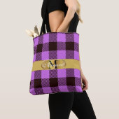 Stijlvol Golden Stripe Tartan Aangepast huwelijk Tote Bag (Dichtbij)