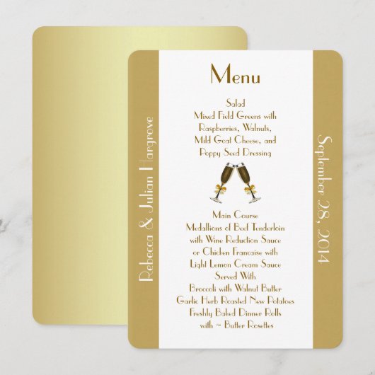 Stijlvol Golden Tan en White Custom Wedding Menu (Voorkant / Achterkant)