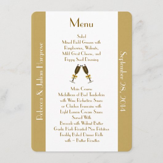 Stijlvol Golden Tan en White Custom Wedding Menu (Voorkant)