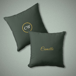 Stijlvol Goud & Bos Groen Monogram Kussen