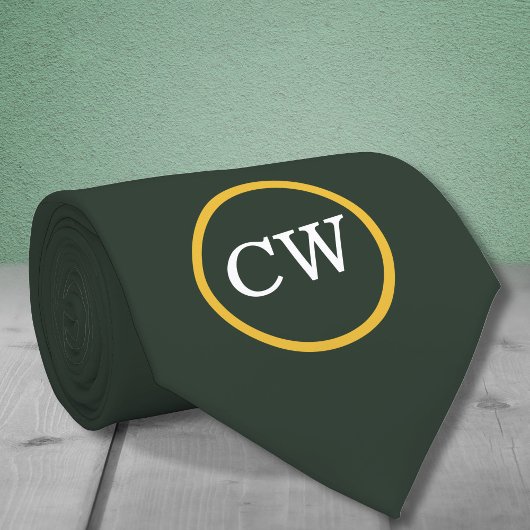 Stijlvol goud & bos groen monogram stropdas