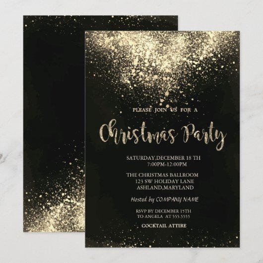 Stijlvol Goud Confetti Bedrijfs Kerstfeest Kaart (Voorkant / Achterkant)