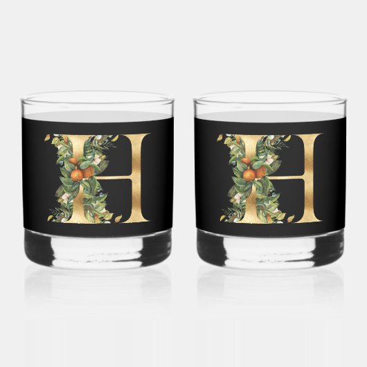 Stijlvol Goud Decoratief Initiaal H met Groen Whisky Glas (Voorkant)