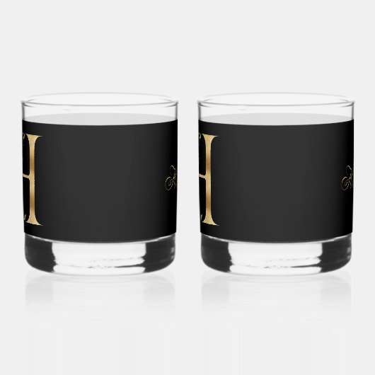 Stijlvol Goud Decoratief Initiaal H met Groen Whisky Glas (Links)