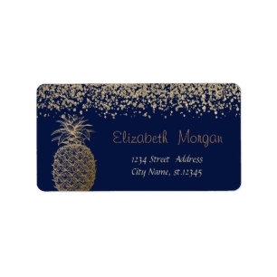 Stijlvol goud diamanten goud ananas marineblauw etiket