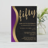 Stijlvol Goud en Paarse 50ste Kaart (Staand voorkant)