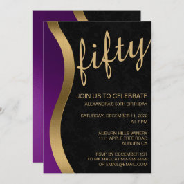 Stijlvol Goud en Paarse 50ste Kaart
