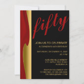 Stijlvol goud en Red 50th Invitation Kaart (Voorkant)