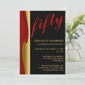 Stijlvol goud en Red 50th Invitation Kaart (Staand voorkant)