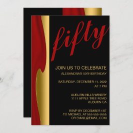 Stijlvol goud en Red 50th Invitation Kaart