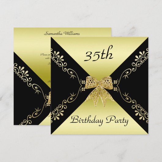 Stijlvol goud en zwart decoratief Bow 35th Birthda Kaart (Voorkant / Achterkant)
