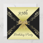Stijlvol goud en zwart decoratief Bow 35th Birthda Kaart (Voorkant)