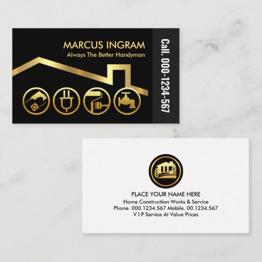 Stijlvol Goud Gereedschap Zwart Grijs Lagen Visitekaartje (Voorkant / Achterkant)