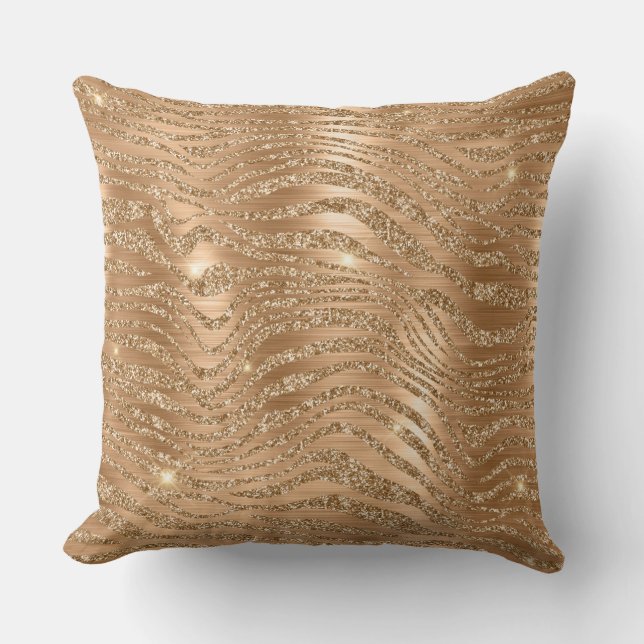 Stijlvol goud Glitter Wild Zebra Stripes Patroon Kussen (Voorkant)