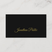 Stijlvol goud handgeschreven script zwart papier visitekaartje (Voorkant)