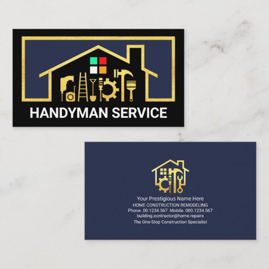 Stijlvol goud Handyman Tools Home Visitekaartje (Voorkant / Achterkant)
