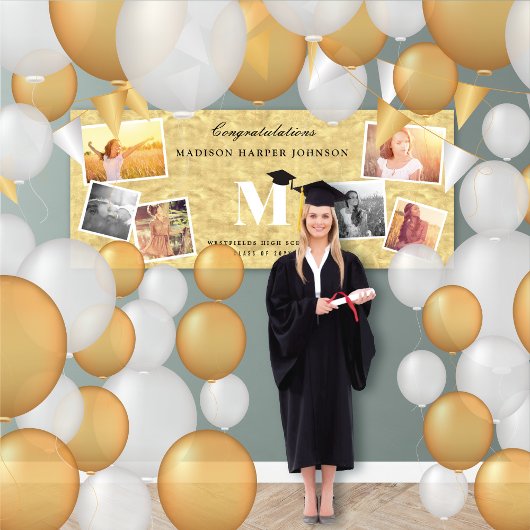 Stijlvol Goud & Klassiek Monogram 6 Foto Grad Fees Spandoek