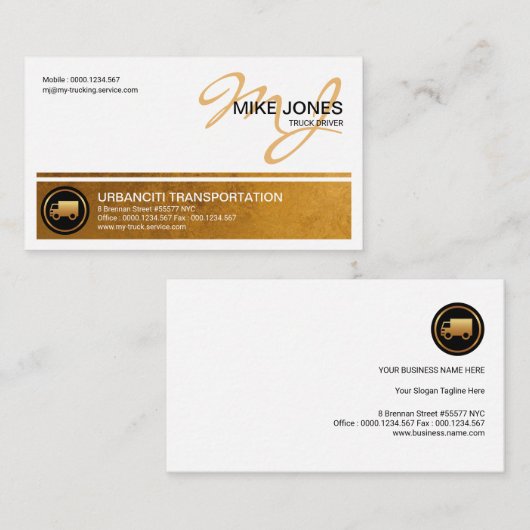 Stijlvol goud kolom monogram naam transport visitekaartje (Voorkant / Achterkant)