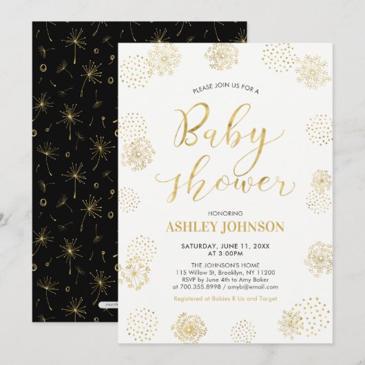 Stijlvol goud modern Baby shower voor typografie Kaart (Voorkant / Achterkant)