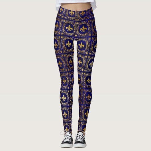 Stijlvol Goud Paarse Heiligen Folie Patroon Vrouwe Leggings (Voorkant)