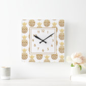 Stijlvol goud PIneapples White Vierkante Klok (Huis)
