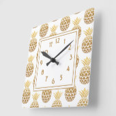 Stijlvol goud PIneapples White Vierkante Klok (Hoek)