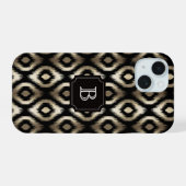 Stijlvol goud & zwart diamant Ikat patroon Monogra iPhone 15 Case (Achterkant horizontaal)