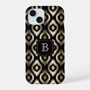 Stijlvol goud & zwart diamant Ikat patroon Monogra iPhone 15 Case