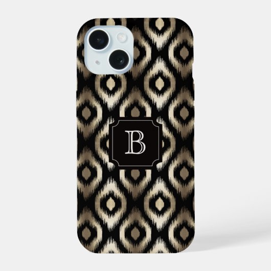 Stijlvol goud & zwart diamant Ikat patroon Monogra iPhone 15 Case (Achterkant)
