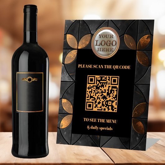Stijlvol Goud Zwart Logo QR Code Business Reclamebord Met Voetstuk