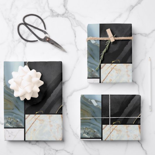Stijlvol Goud zwart-wit Marmeren patroon Inpakpapier Vel (Voorkant)
