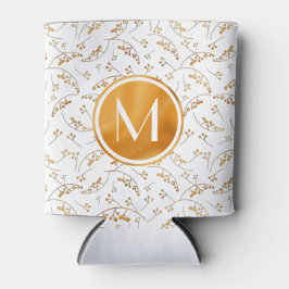 Stijlvol goudbessenpatroon op wit monogram blikjeskoeler