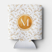 Stijlvol goudbessenpatroon op wit monogram blikjeskoeler (Achterkant)