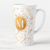 Stijlvol goudbessenpatroon op wit monogram latte mok (Rechts)