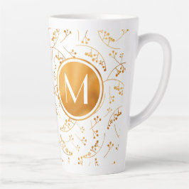 Stijlvol goudbessenpatroon op wit monogram latte mok