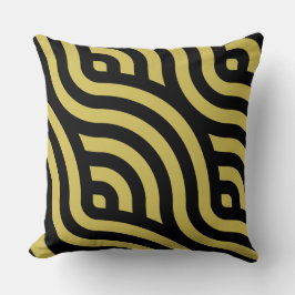 Stijlvol goudbruin & zwart gestreept golfpatroon kussen