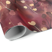 Stijlvol gouden bordeaux abstract bloemmotief cadeaupapier (Rol Hoek)