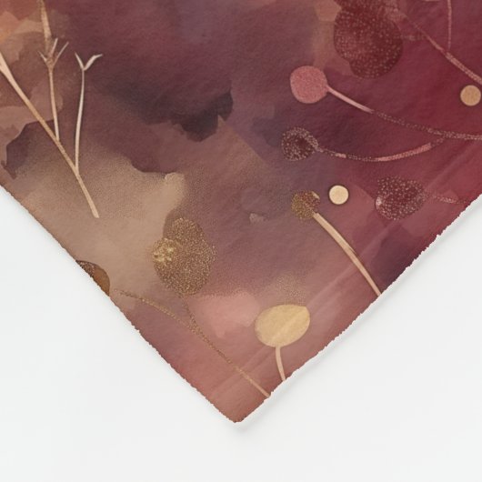Stijlvol gouden bordeaux abstract bloemmotief fleece deken (Hoek)