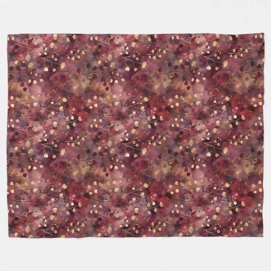 Stijlvol gouden bordeaux abstract bloemmotief fleece deken (Voorkant (Horizontaal))